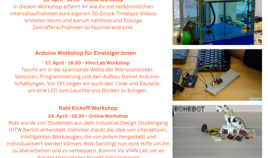 ViNN:Lab Open Day April Workshop Ankündigungen mit Fotos