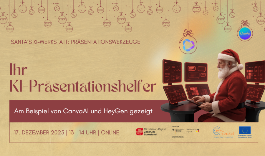 Flyer zur Veranstaltung - Weihnachtsmann sitzt vor Bildschirmen