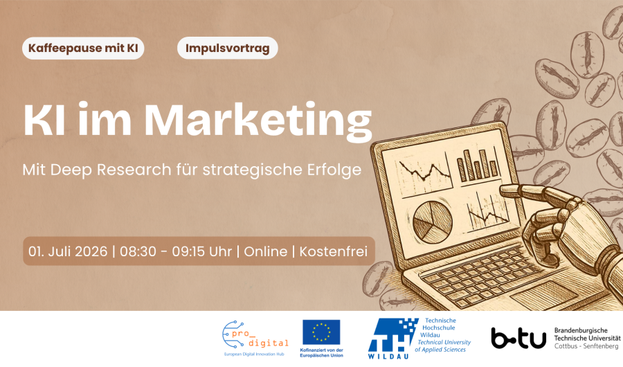 Flyer zur Veranstaltung - Kaffeepause mit KI - KI im Marketing meistern