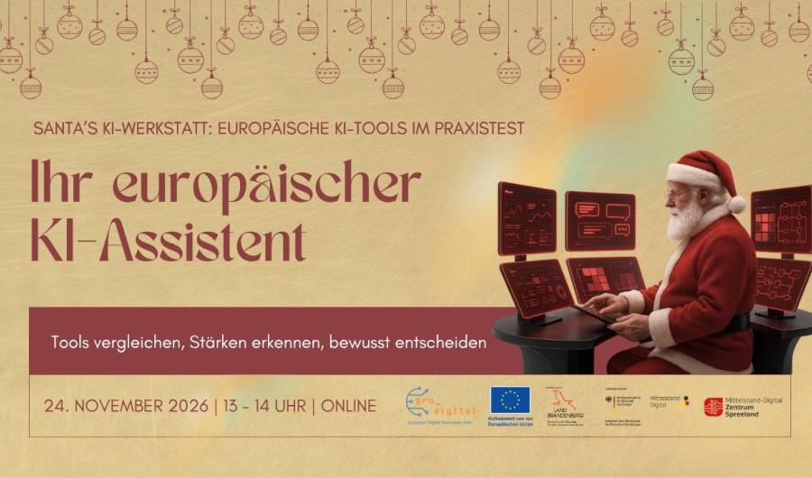 Flyer zur Veranstaltung Santa’s KI-Werkstatt - Ihr europäischer KI-Assistent