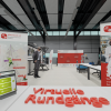 Blick in eine Laborhalle mit überlagert dargestellten Objekten