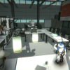Blick in eine Laborhalle mit überlagert dargestellten Objekten