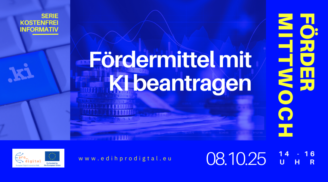 Flyer für Workshop Fördermittwoch, Fördermittel mit KI beantragen