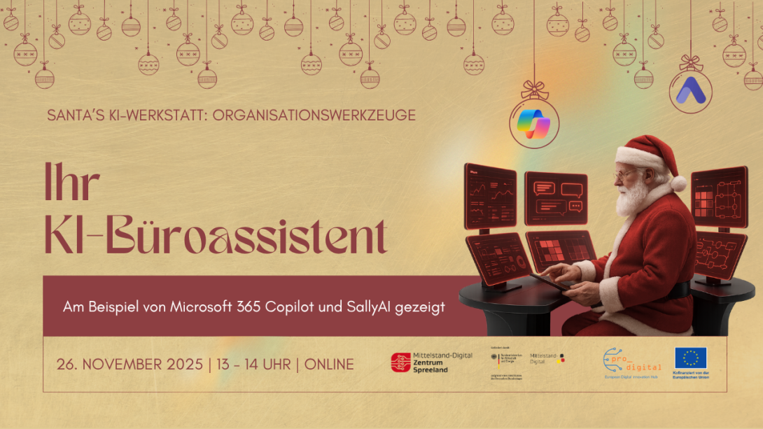 Flyer zur Veranstaltung - Weihnachtsmann sitzt vor Bildschirmen