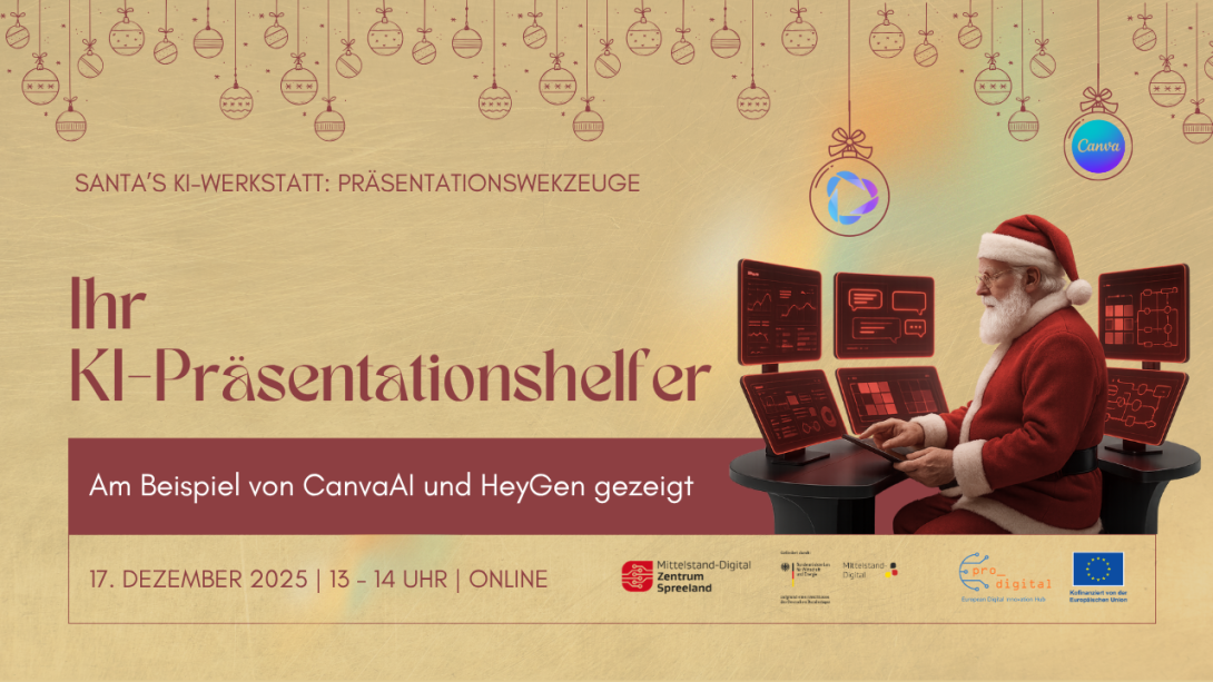 Flyer zur Veranstaltung - Weihnachtsmann sitzt vor Bildschirmen