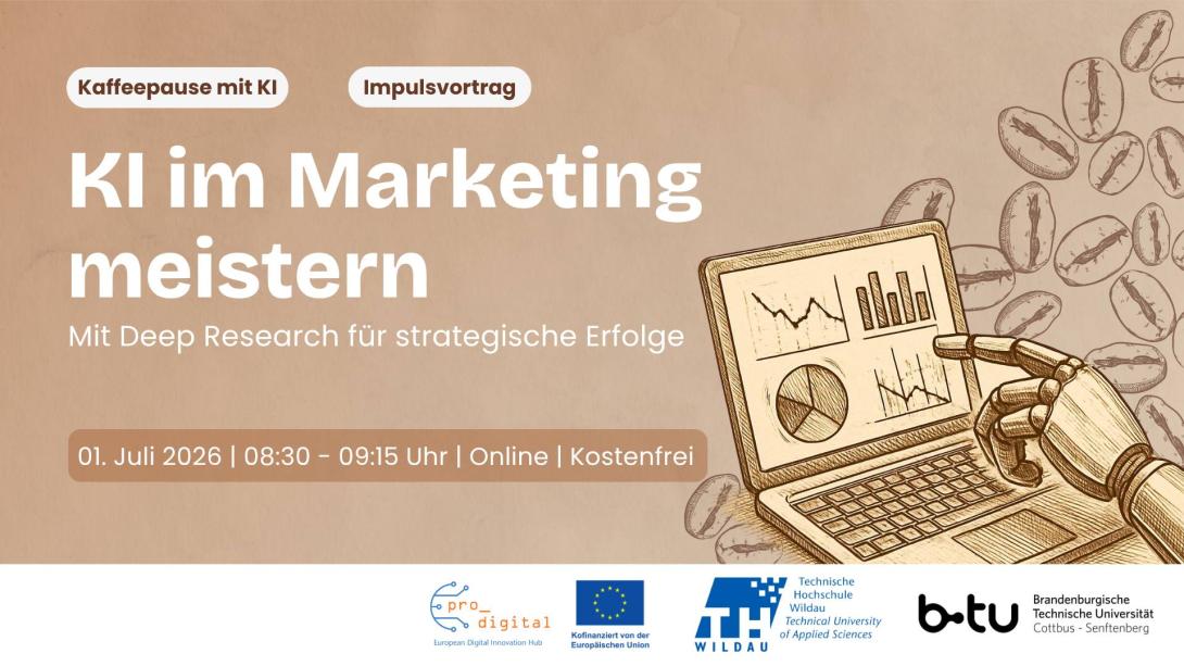 Flyer zur Veranstaltung - Kaffeepause mit KI - KI im Marketing meistern