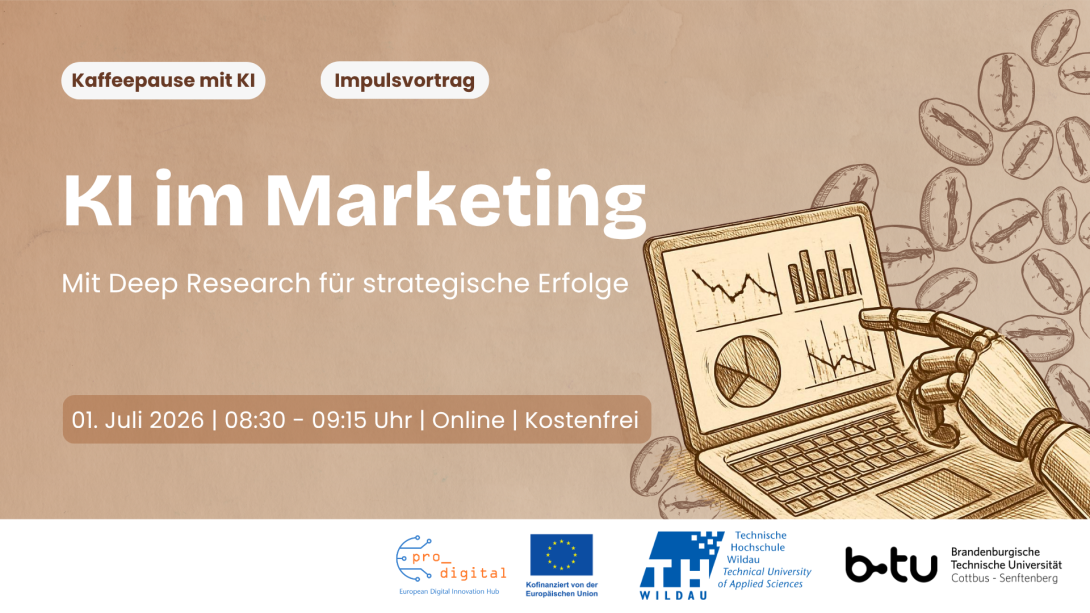 Flyer zur Veranstaltung - Kaffeepause mit KI - KI im Marketing