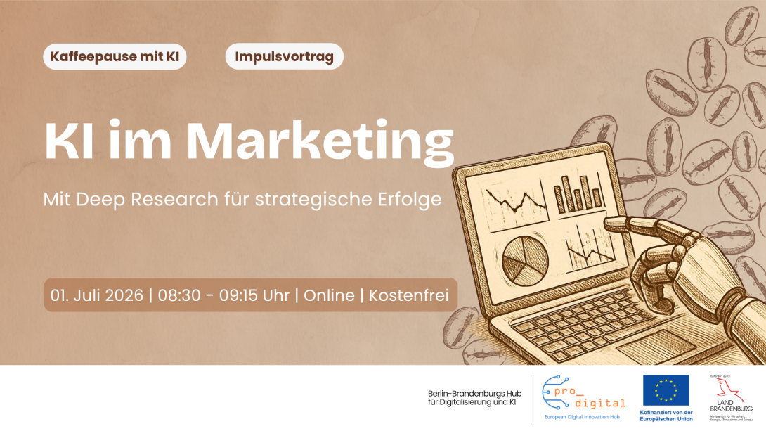Flyer zur Veranstaltung - Kaffeepause mit KI - KI im Marketing meistern