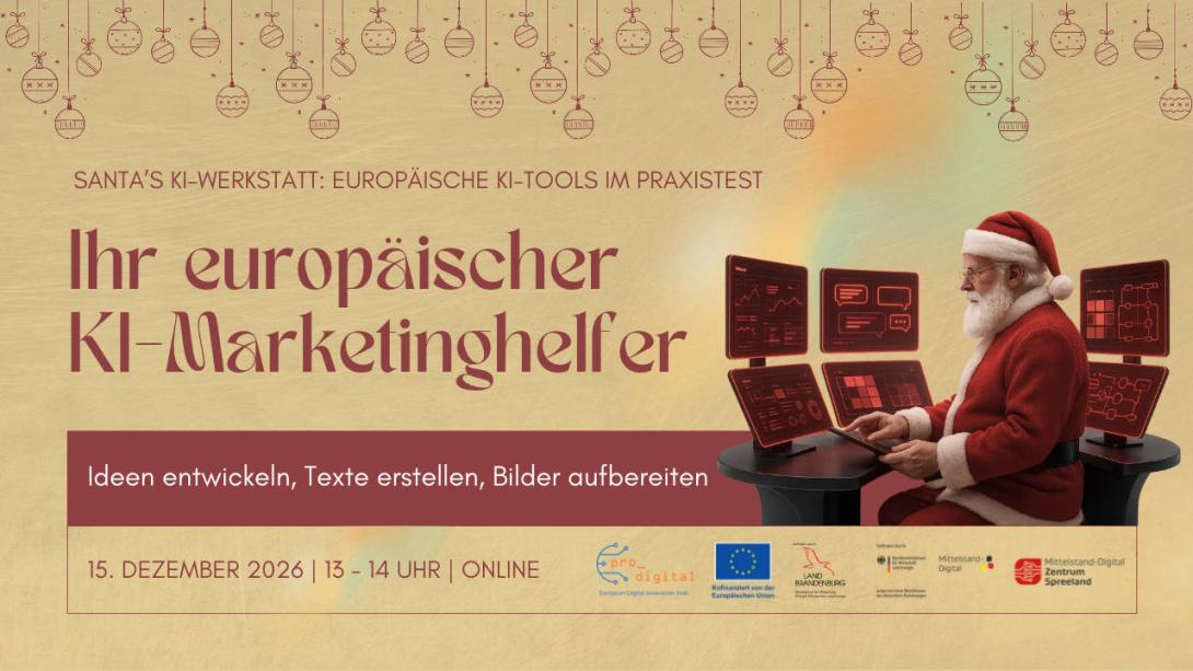 Flyer zur Veranstaltung Santa’s KI-Werkstatt - Ihr europäischer KI-Marketinghelfer